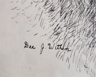 Framed Dee J. Witten signed Schnauzer drawing