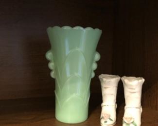 Foyer #10 Small Jadeite Vase w/ Set of Boots $10.00