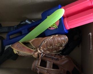 Toy Room Lot #27 Nerf Guns & Baseball Gloves $15.00