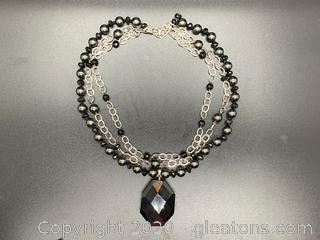 Sterling Onyx and Pearl Necklace