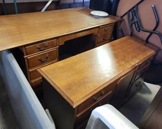 Front and back wooden desks