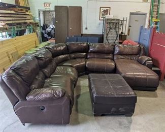 Brown Leather Sectional Couch.