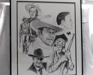John Wayne print, The Duke, signed Bill Markowski 8/20/79.  Nicely double matted and framed.  Size: 20" x 24"   $24