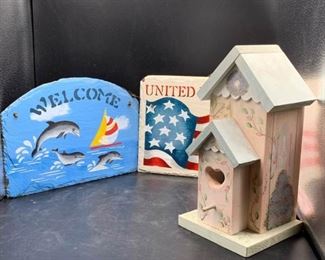 Enter In Love Birdhouse + Outdoor Slate Style Wall Hangings https://ctbids.com/#!/description/share/373687