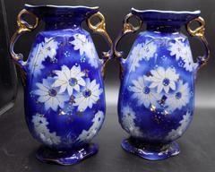 Cobalt Blue Hand Painted Urn Vases