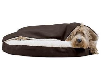 Furhaven Pet Dog Bed | Orthopedic Round Cuddle Nest Faux Sheepskin Snuggery Blanket Burrow Pet Bed w/ Removable Cover for Dogs & Cats, Espresso, 35-Inch