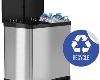 iTouchless 16 Gallon Dual Step Trash Can & Recycle Bin, Stainless Steel includes 2 x 8 Gallon (30L) Removable Buckets with Handles, Soft Close Lid and Airtight