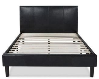 Sleep Master Deluxe Faux Leather Platform Bed with Wooden Slats, Queen