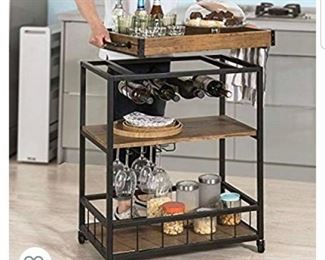 Haotian Bar Serving Cart Home Myra Rustic Mobile Kitchen Serving cart,Industrial Vintage Style Wood Metal Serving Trolley