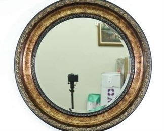 Large Round Metal Finish Frame Beveled Mirror