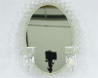 White Metal Braided Frame Mirror W Candle Sconces 