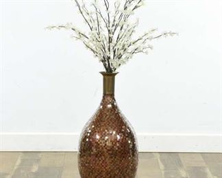 Contemporary Mosaic Tall Vase W White Blossoms