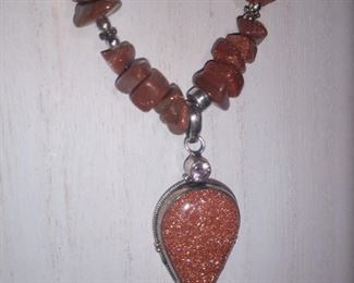 Goldstone and Sterling necklace $35