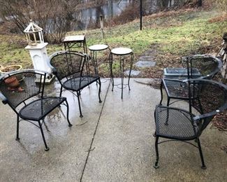 Iron patio chairs $15 each table available $15.