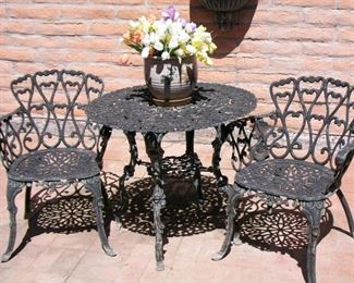 Item #33 - Vintage Wrought Iron Patio Table with 2 Chairs / 30" dia. table / Heart design - Very nice! Asking Price $125