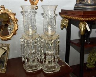 5. Pair of Vintage Electrified Lusters with Hurricane Shades