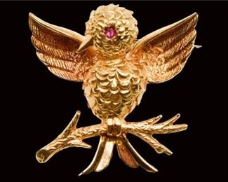 6. Tiffany Co 18K and Ruby Bird Form Dress Pin Brooch