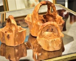 36. Trio of Hand Carved Wooden Baskets