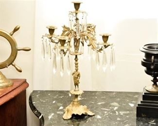 47. Renaissance Revival Figural Brass Five arrm Candelabra