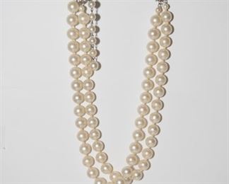 JH-1 Double Strand Faux Pearl Necklace Chunky Clasp - $9.95