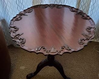 $150 Antique Mahogany Tilt Top Piecrust Tea Table ....27" round and 29.5" tall.