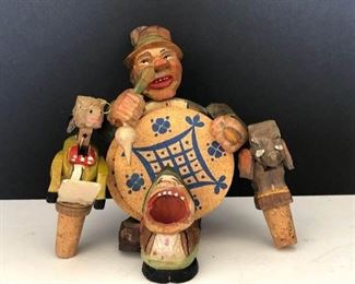 Hand Carved Wood Mechanical Corks and Friends