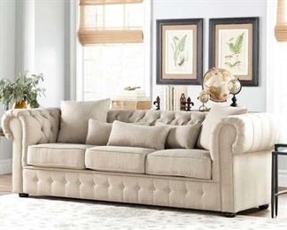 Waltman Chesterfield Neutral 98.5" Rolled Arm Sofa