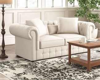 Neutral Waltman Chesterfield 74.75" Rolled Arm Loveseat