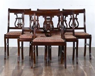 Set 6 Antique Hepplewhite Lyre Back Dining Chairs