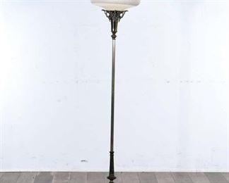 Brass Victorian Torchiere Floor Lamp W Milk Glass