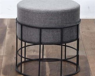 Contemporary Gray Linen Drum Stool 2