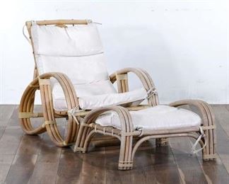 1950'S Pretzel Bamboo & Rattan Lounge Chair & Ottoman