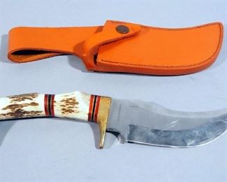 American Hunter "Control The Wild" Fixed Blade Knife, 5" Blade, With Brass Guard And Pommel, In Leather Sheath