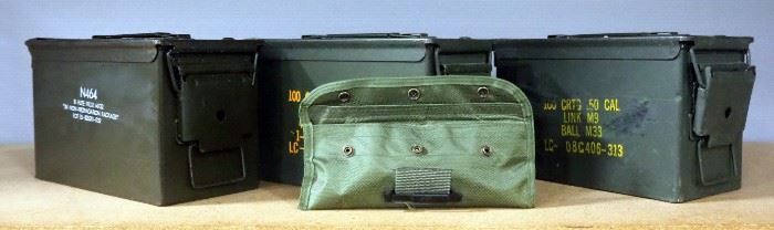 3 Metal Ammo Cans 7" High x 12" Wide x 6" Deep And Cleaning Kit In Nylon Bag