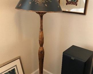 Floor lamp  with hand painted shade $75.00.  Dimensions 64" tall