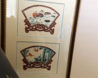 Framed Chinese cut paper fans $50.00.  Dimensions 15.5 X 22