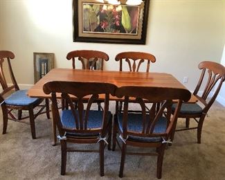Statton Americana drop leaf dining table with Nichols & Stone, Co. chairs $750.00 Table dimensions: 67" Long x 42" wide X 29" high.  Chair dimensions: 39" high x 18" wide x 17" deep.
