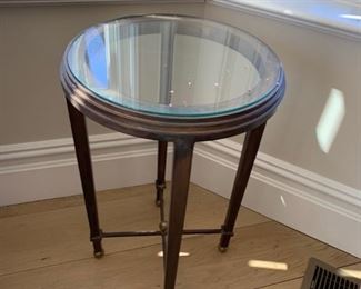 Round glass top side table. $50