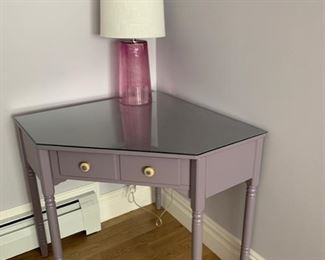 Corner table. Very cute.  Painted purple.  $75.    Lamp has sold 