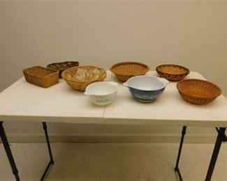 57. Grouping of Wicker and Ceramic Bowls and Baskets