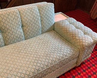 Now $385! Amazing; 1950's curved sectional in a beautiful shade of light aqua blue with little flecks of sparkle. In very good condition! Some minor staining only on the lower back of the couch. No stains on the front of the sofa. 