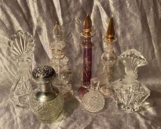 7 PC PERFUME CRYSTAL DECANTER - BOTTLES - VERY PRETTY AND IN GREAT SHAPE $100