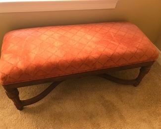 ORANGE PLUSH BENCH - CARVED MAPLE LEGS - PERFECT CONDITION! $110