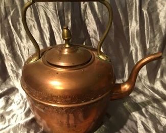 LARGE BRASS AND COPPER HEAVY KETTLE $28