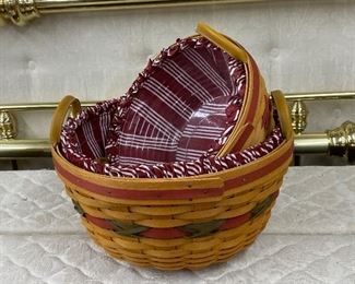 CHOICE OF LONGABERGER BASKETS - NESTING - WITH PLASTIC LINER AND FABRIC - 2 HANDLES $18 EACH