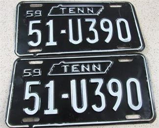 Pair of 1959 Tennessee License Plates - Price $75.00