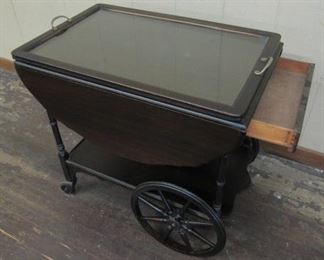 Mahogany Drop Leaf Serving Cart w/Drawer & Lift Off Serving Tray - Price $140.00