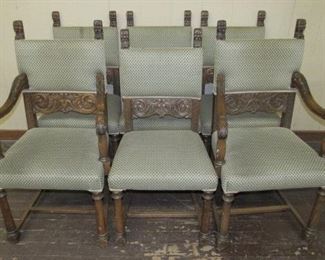 Set of 6 Carved Oak Dining Room Chairs w/Carved Heads - Price $250.00  for Set -- See Next Photo For Close Up of Carved Heads