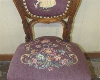 French Style Carved Chair w/Needlepoint Seat & Back Price $165.00