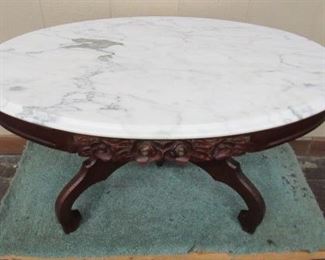 Mahogany Marble Top Coffee Table w/Rose Carvings Price $125.00